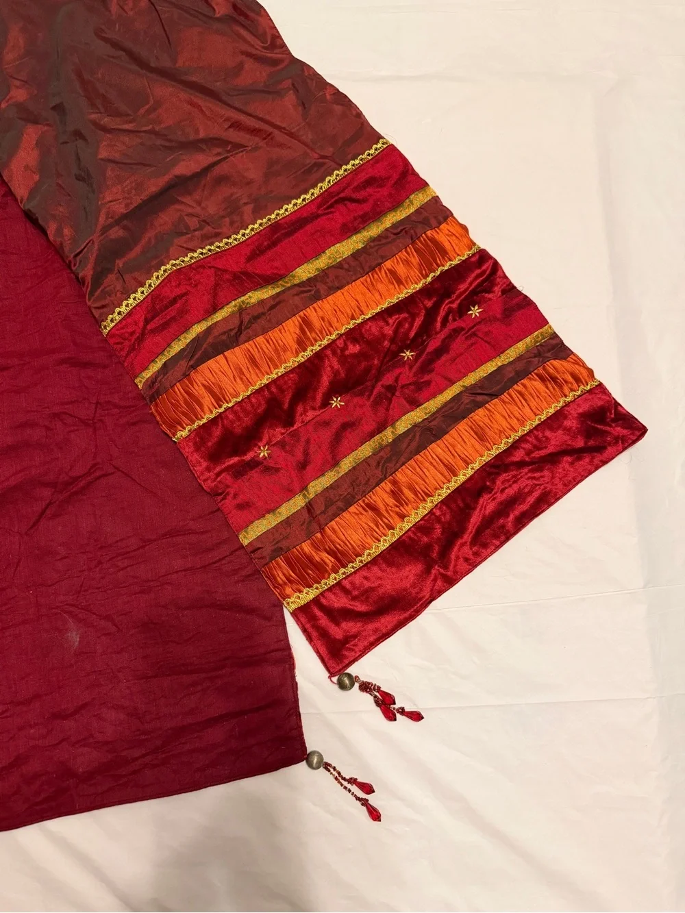 Pier 1 Imports Sahara Red Table Runner 14x72 Velvet Beaded Tassels Boho Fall